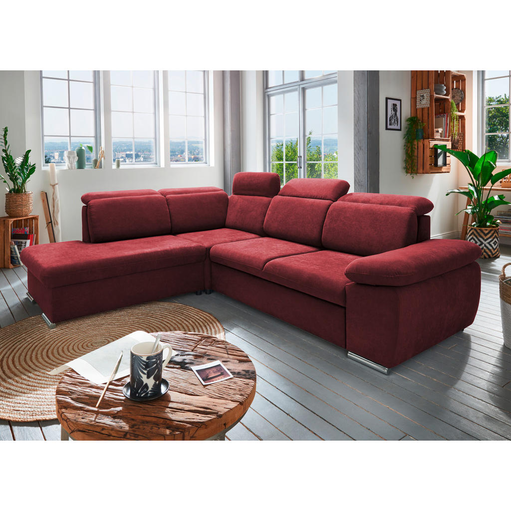 Thumbnail - Livetastic Ecksofa, Bordeaux, Textil, Uni, 5-Sitzer, Ottomane links, 283x228 cm, seitenverkehrt erhältlich, Schlafen auf...