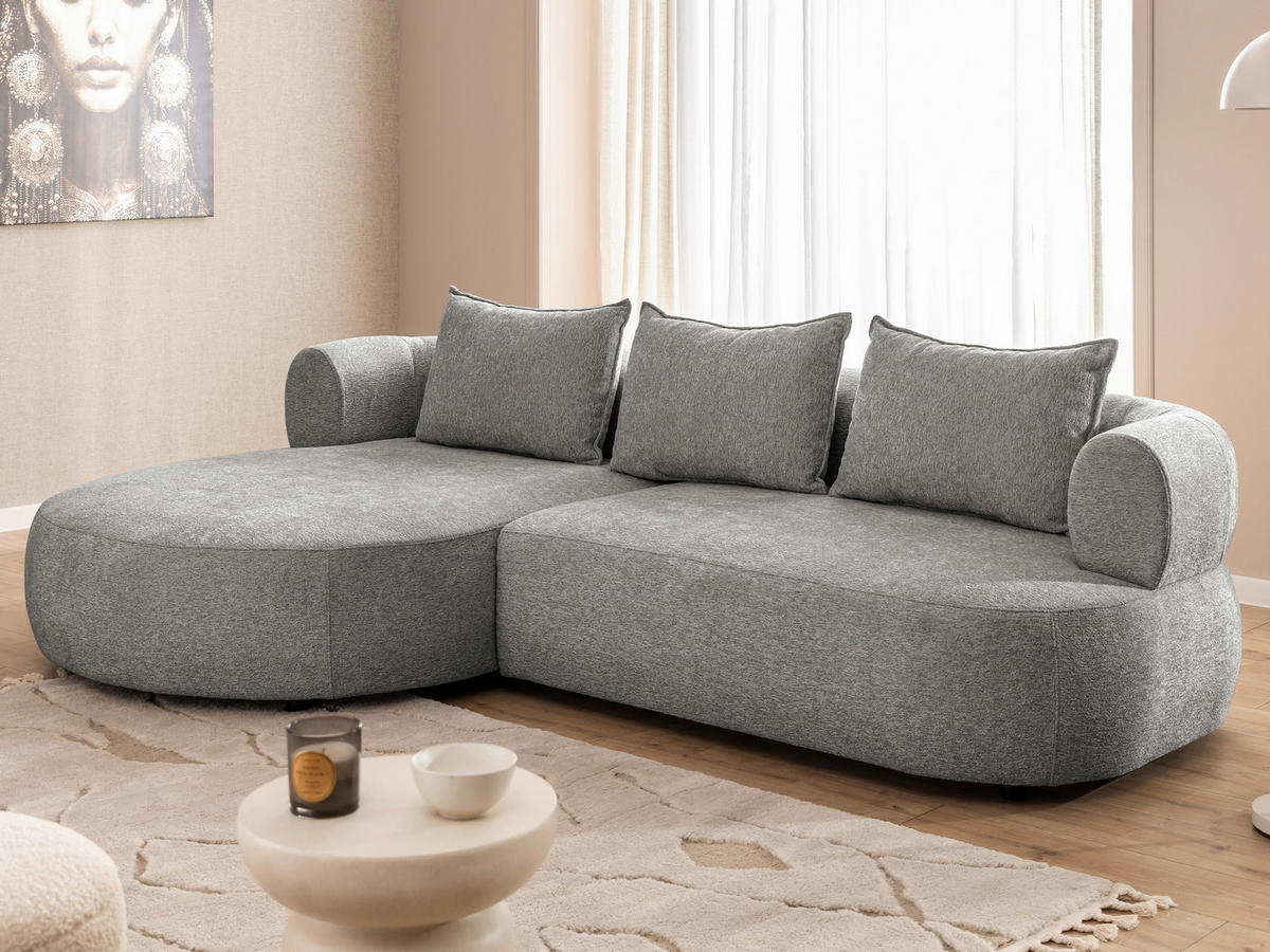 ECKSOFA in Chenille Grau  156/256 cm  - Schwarz/Grau, Design, Kunststoff/Textil (156/256cm) - Livetastic