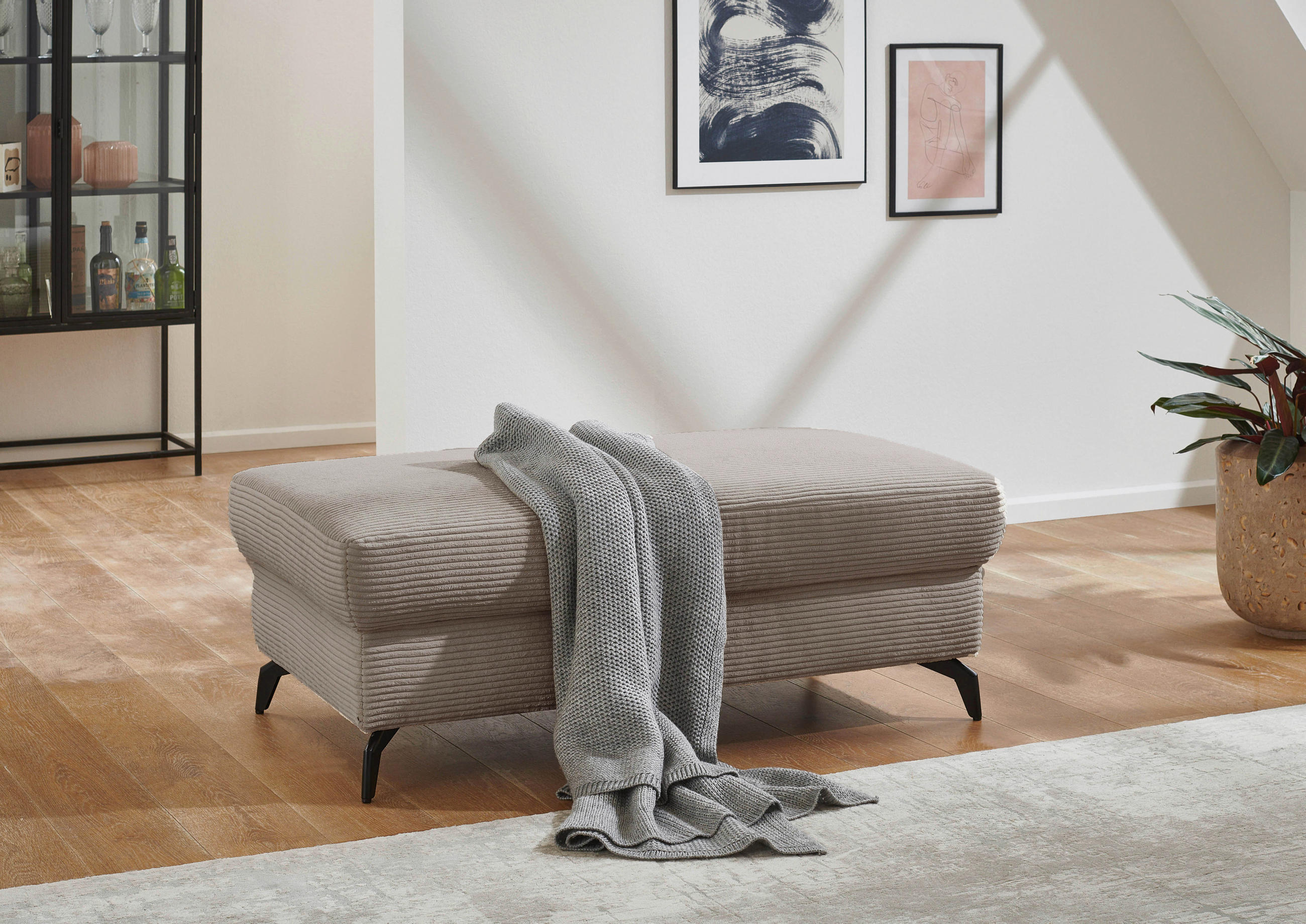 HOCKER in Textil Taupe  - Taupe/Schwarz, Konventionell, Textil/Metall (121/45/67cm) - Sit & More