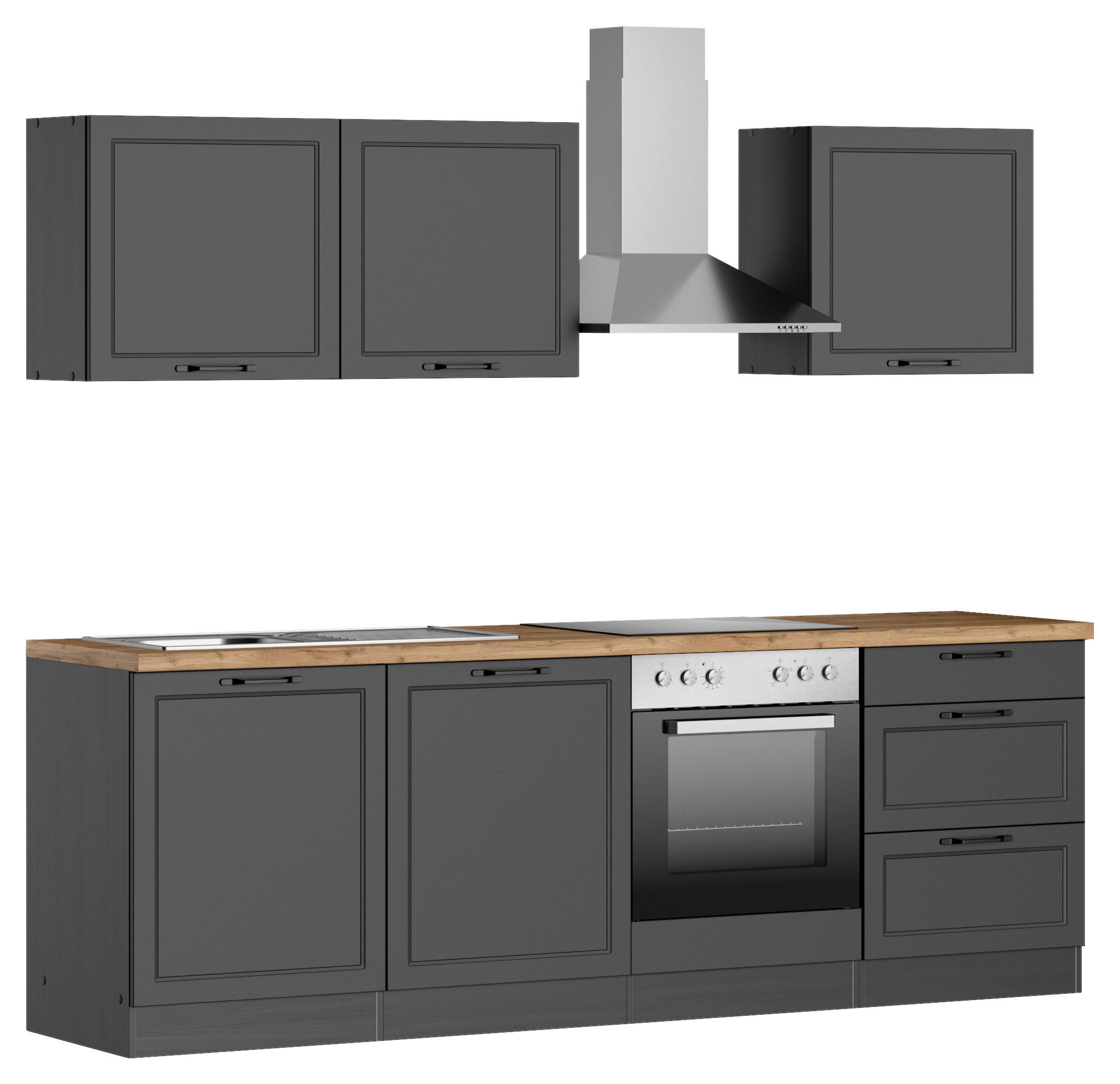 BLOC DE CUISINE 240 cm   in gris, chêne wotan  - chêne wotan/gris, Lifestyle, métal/matériau de bois (240cm) - Held