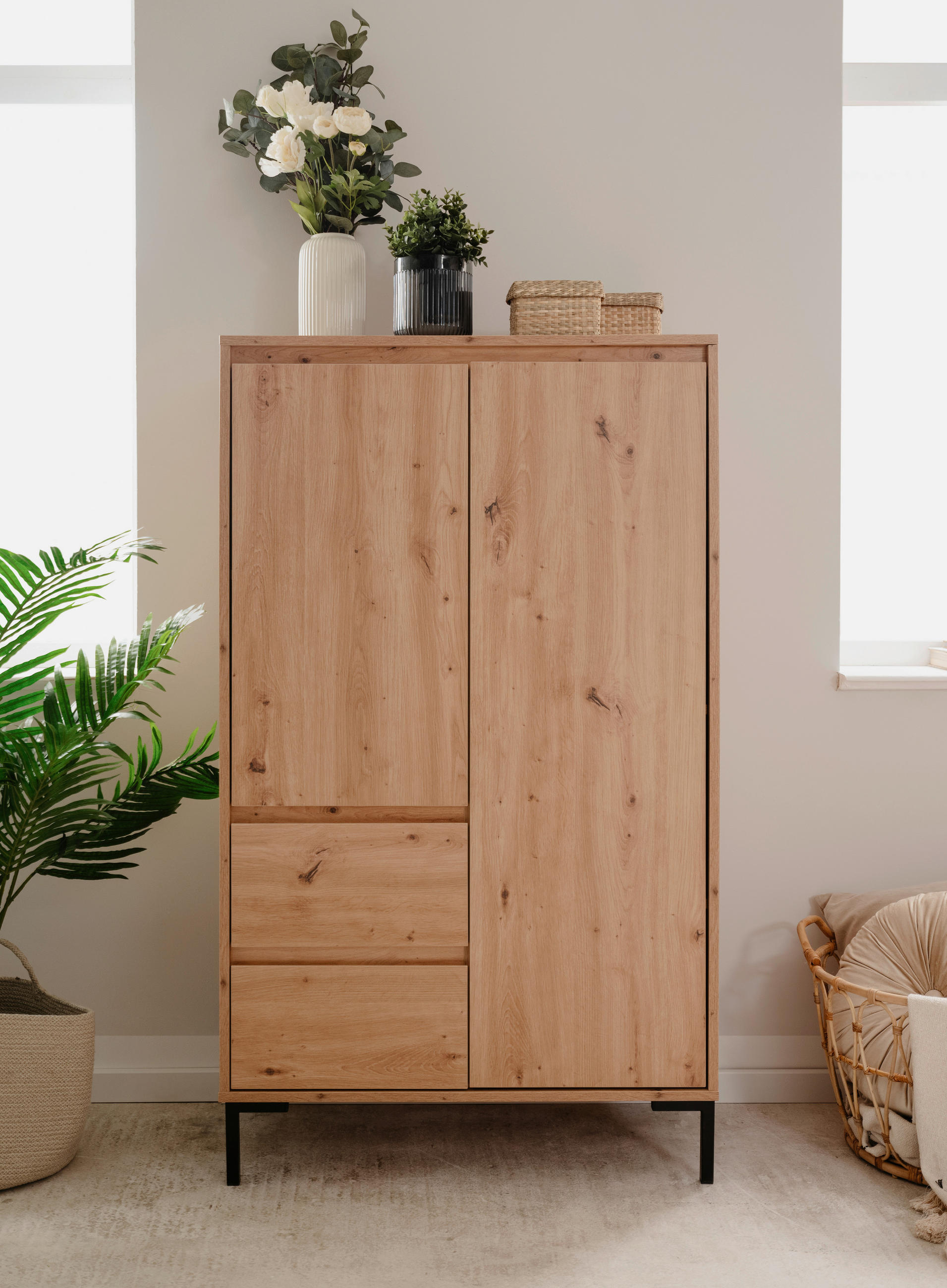 Thumbnail - Mid.you Highboard, Eiche Artisan, Holzwerkstoff, 4 Fächer, 2 Schubladen, 81x139x40 cm, Wohnzimmer, Kommoden & Sideboards...