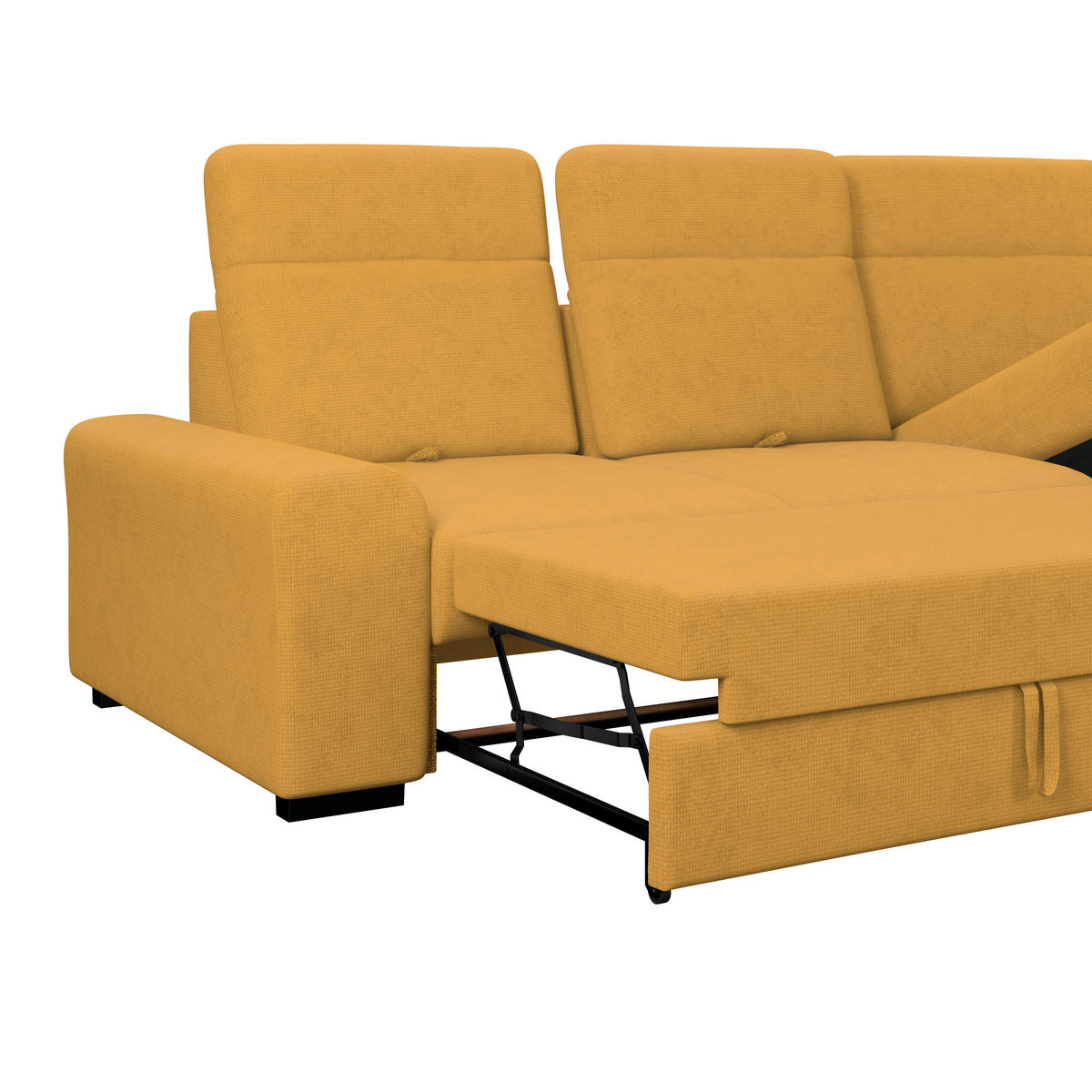 ECKSOFA Gelb Chenille Rücken echt, Kopfteilverstellung  - Gelb/Schwarz, KONVENTIONELL, Holz/Textil (286/203cm) - MID.YOU