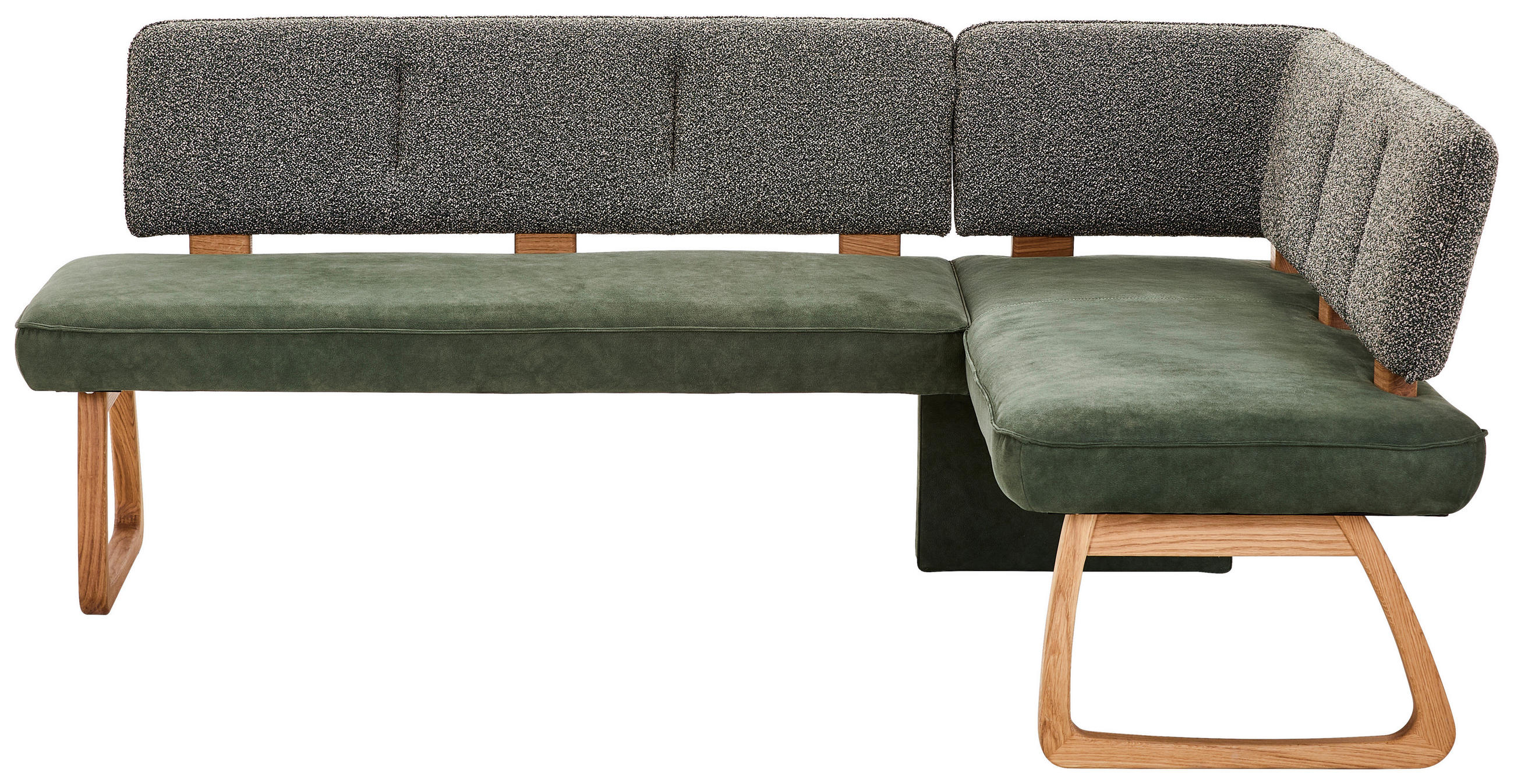 ECKBANK 208/155 cm Webstoff, Mikrofaser Grün, Dunkelgrün Eiche vollmassiv   - Dunkelgrün/Grün, KONVENTIONELL, Holz/Textil (208/155cm) - Venda