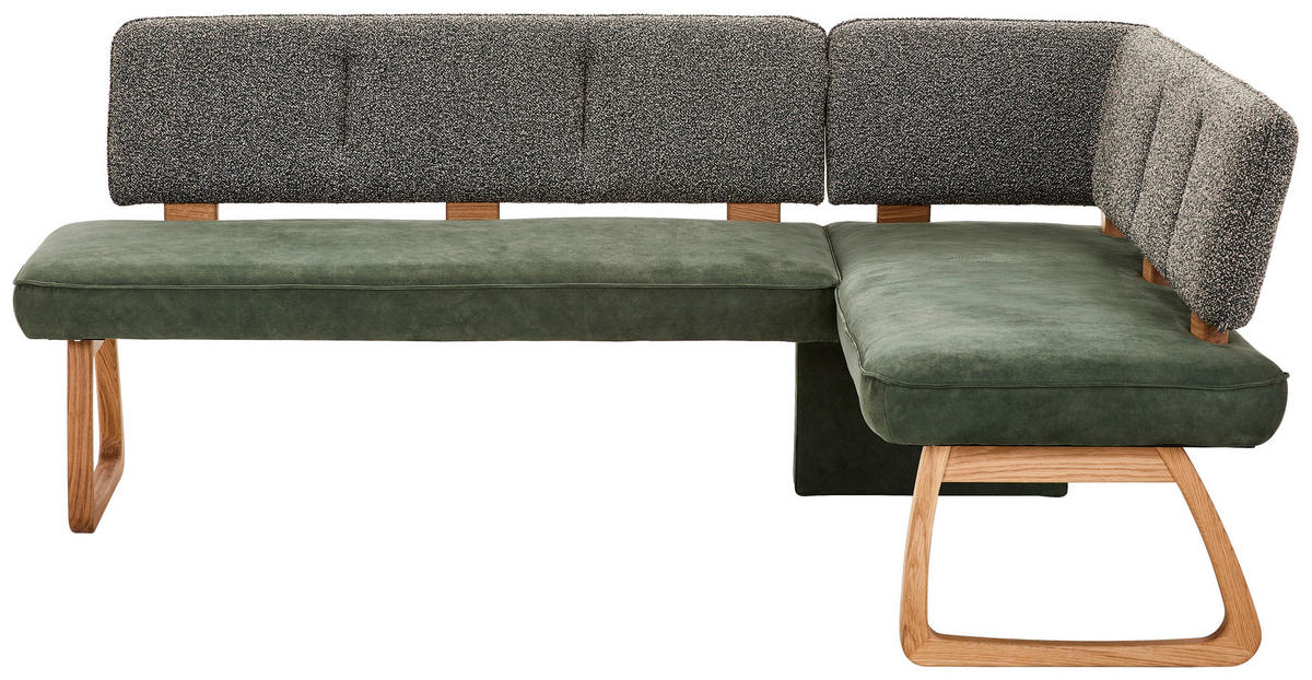 ECKBANK 208/155 cm Webstoff, Mikrofaser Grün, Dunkelgrün Eiche vollmassiv   - Dunkelgrün/Grün, KONVENTIONELL, Holz/Textil (208/155cm) - Venda