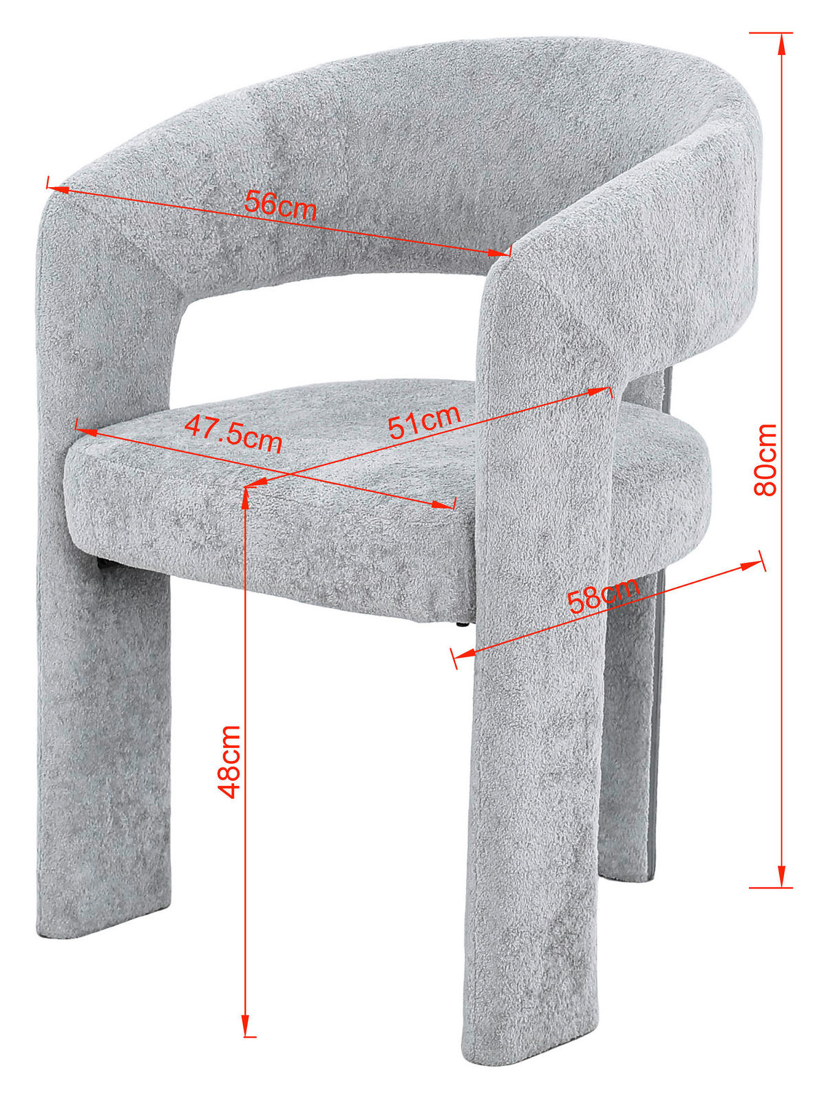 ARMLEHNSTUHL  in Eisen Chenille  - Grau, MODERN, Textil/Metall (57/81,5/58cm) - MID.YOU