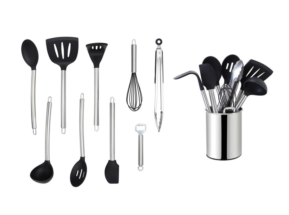SADA KUCHYNSKÉHO NÁRADIA 10-dielne - čierna/strieborná, Basics, kov/plast (13cm) - Echtwerk