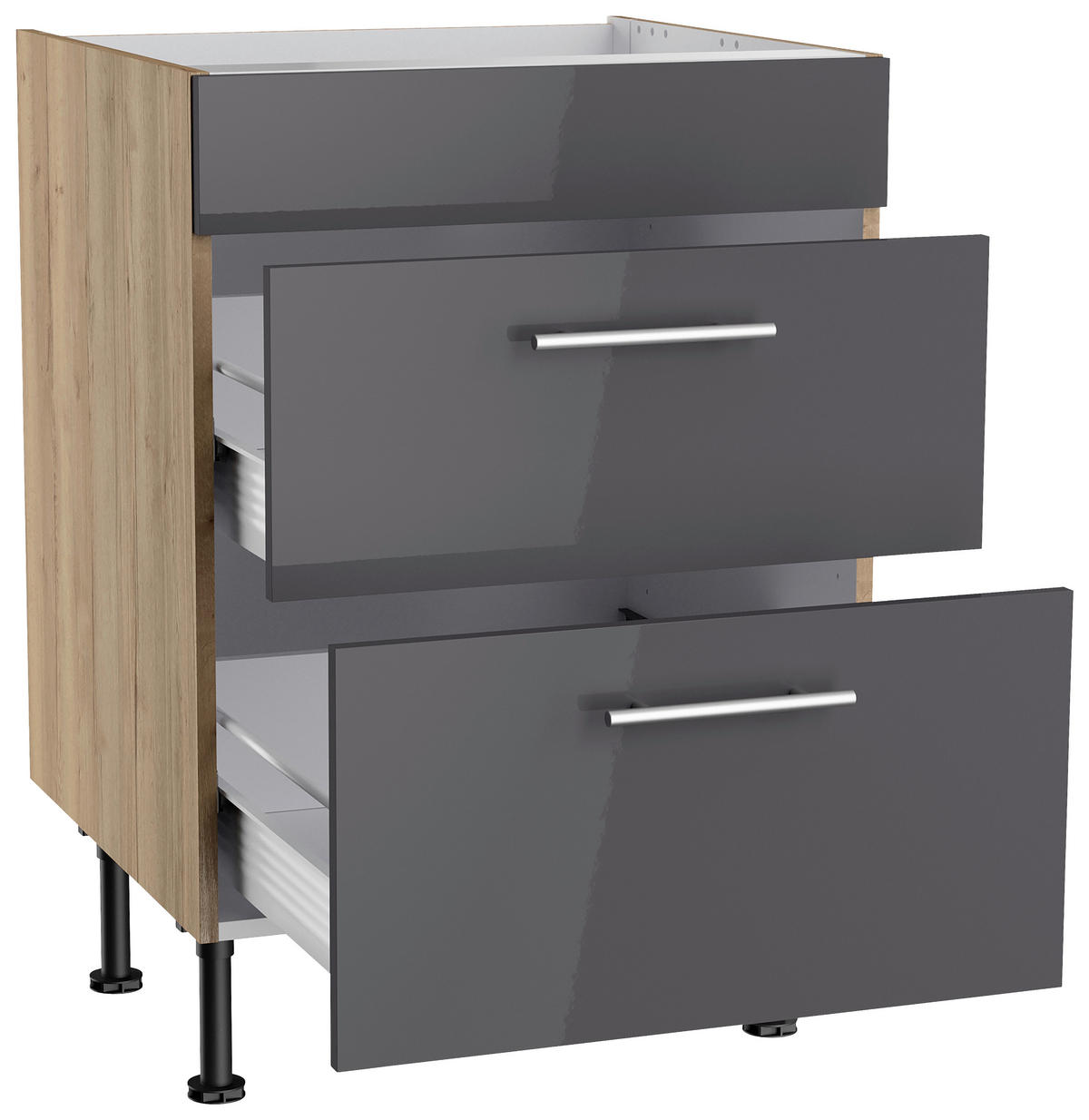 KÜCHENBLOCK 270 cm   in Anthrazit, Eichefarben  - Edelstahlfarben/Eichefarben, Basics, Holzwerkstoff/Metall (270cm) - Optifit