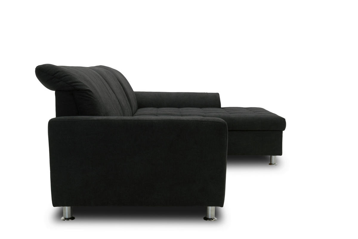 ECKSOFA MERIDIAN Schwarz Mikrofaser  - Chromfarben/Schwarz, KONVENTIONELL, Textil/Metall (278/171cm) - MID.YOU