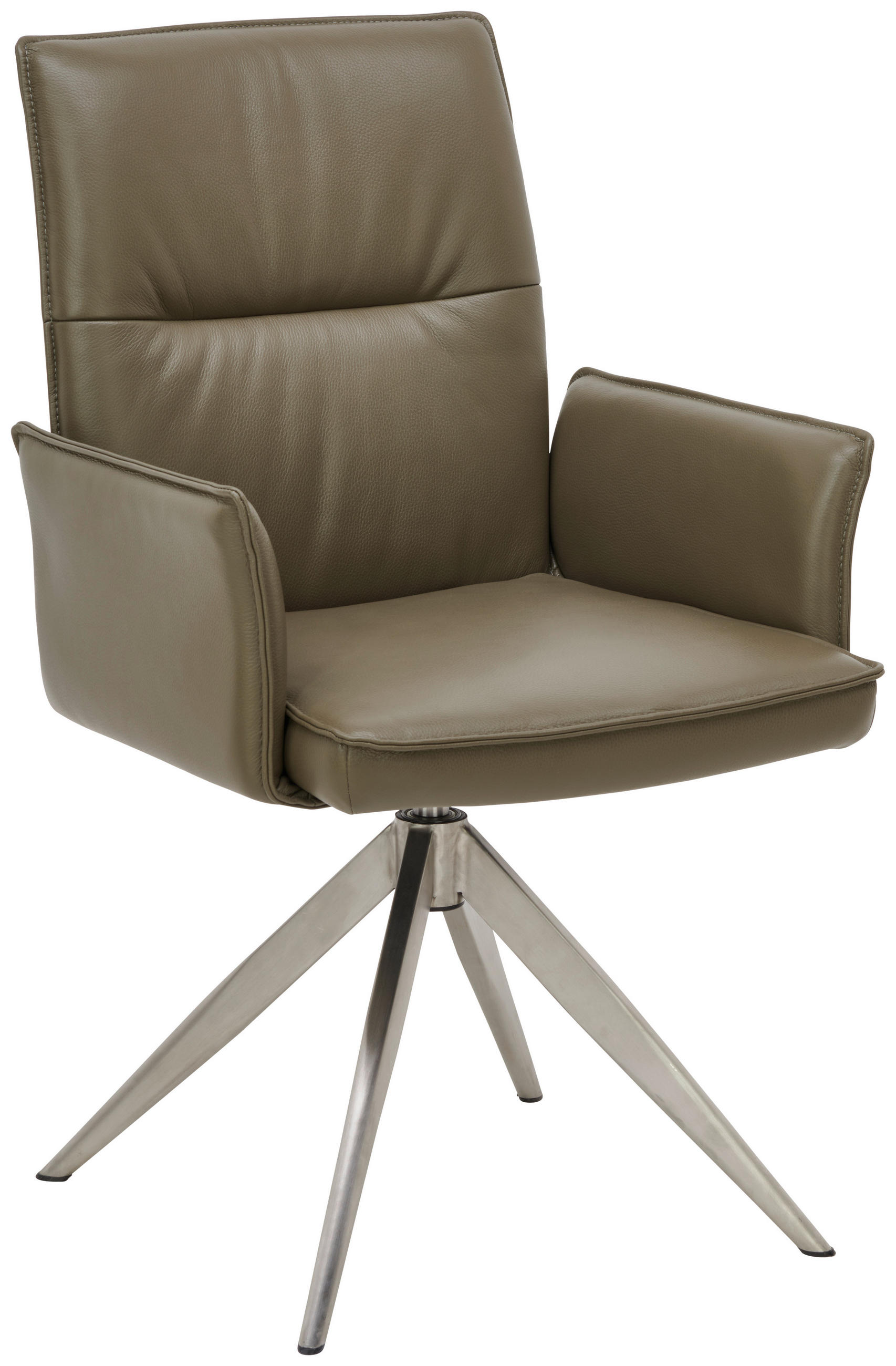 STOL MED ARMSTÖD rostfritt stål äkta läder pigmenterad  - stålfärgad/olivgrön, Design, metall/läder (57/92/63,5cm) - Novel