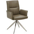 ARMLEHNSTUHL  in Edelstahl Echtleder pigmentiert  - Edelstahlfarben/Olivgrün, Design, Leder/Metall (57/92/63,5cm) - Novel