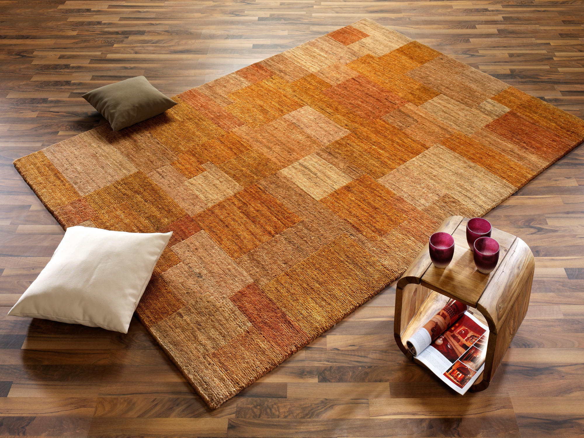 Thumbnail - Cazaris Wollteppich, Orange, Textil, Karo, rechteckig, 70x140 cm, für Fußbodenheizung geeignet, Teppiche & Böden, Teppic...