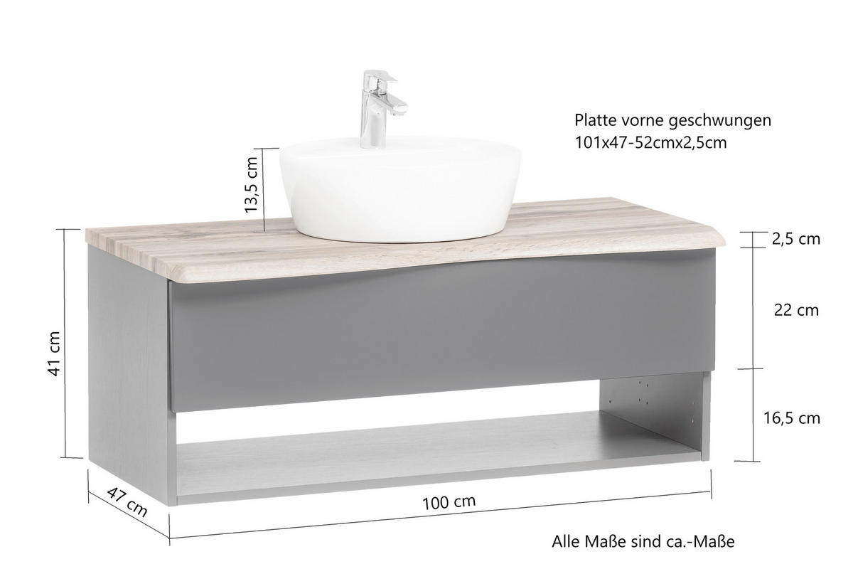 WASCHTISCHKOMBI 101 cm  - Eiche Wotan/Weiß, Natur, Keramik/Holzwerkstoff (101cm) - Xora