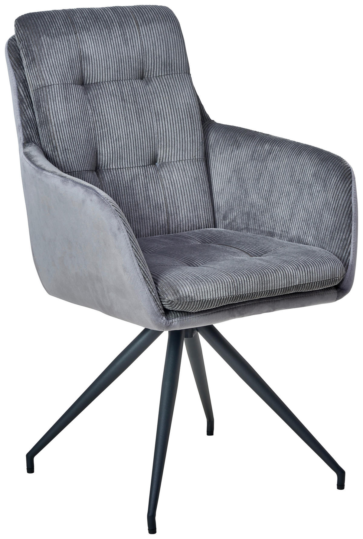 ARMLEHNSTUHL  in Eisen Cord, Samt, Webstoff  - Schwarz/Grau, LIFESTYLE, Textil/Metall (60/94/64cm) - MID.YOU