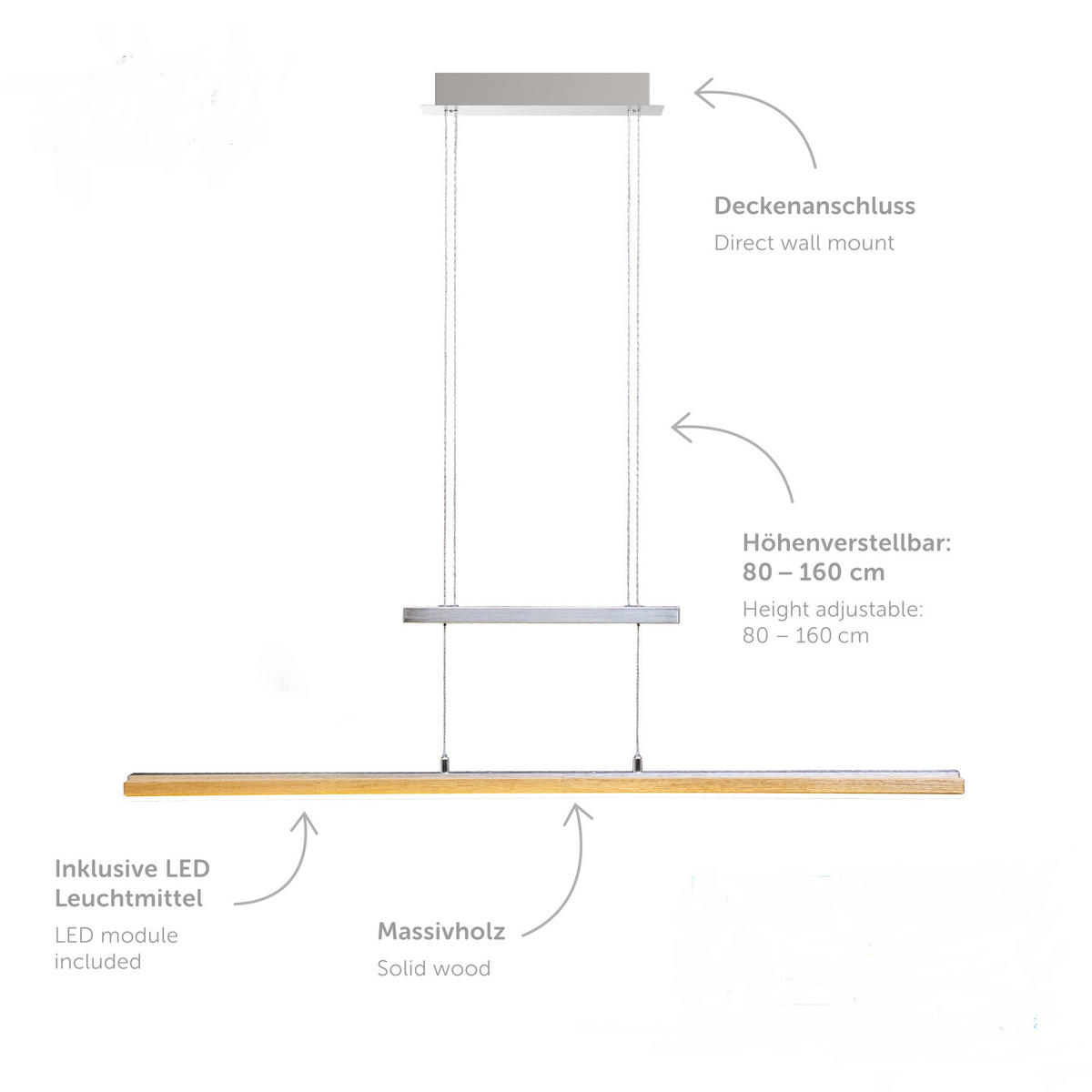 LED-HÄNGELEUCHTE 100/9/150 cm  - Beige, Natur, Holz (100/9/150cm)