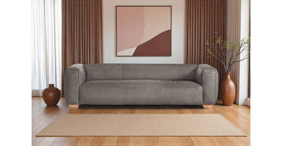 BIGSOFA  in Echtleder Grau  - Buchefarben/Grau, KONVENTIONELL, Leder/Holz (255/70/110cm) - Carryhome