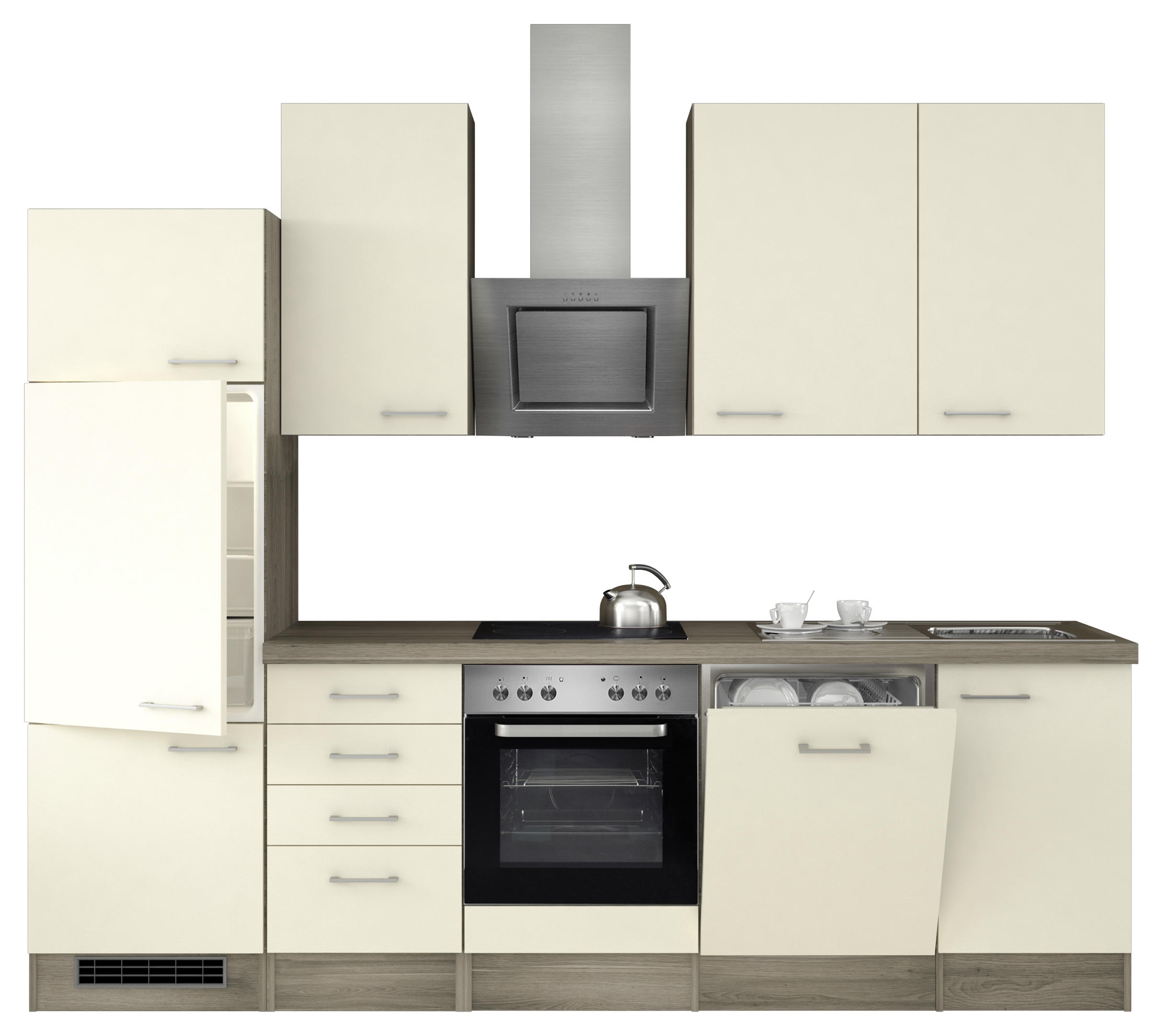 KÜCHENBLOCK 280 cm in Eichefarben, Edelstahlfarben, Magnolie - Edelstahlfarben/Eichefarben, MODERN, Metall (280cm) - MID.YOU