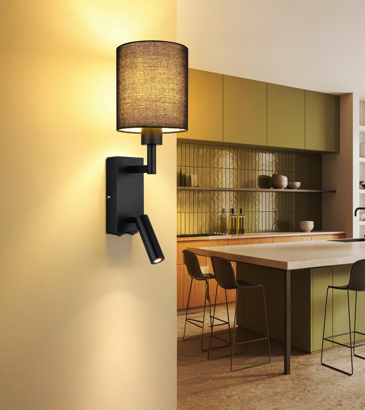 LED-WANDLEUCHTE 15/45,5 cm   - Schwarz, KONVENTIONELL, Textil/Metall (15/45,5cm) - Globo