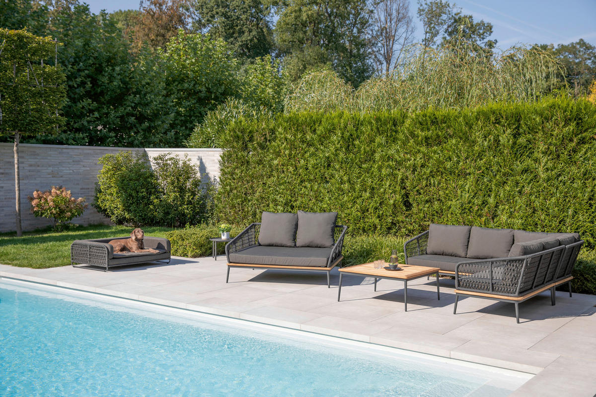 LOUNGEECKTEIL  - Anthrazit/Teakfarben, Basics, Holz/Textil (82/71/82cm)