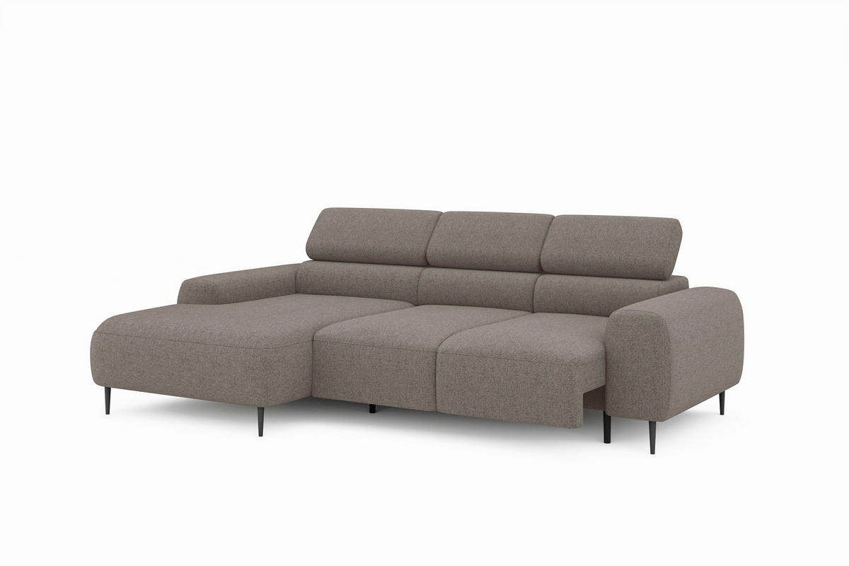 ECKSOFA Hellbraun Struktur Rücken echt, Kopfteilverstellung, Sitztiefenverstellung  - Hellbraun/Schwarz, MODERN, Textil/Metall (179/274cm) - Welnova