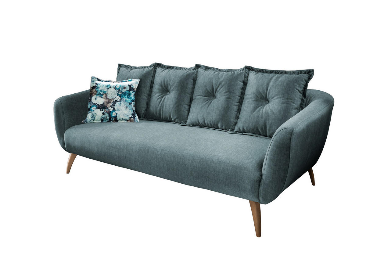 3-SITZER-SOFA in Velours Blau, Multicolor  - Blau/Buchefarben, Modern, Holz/Textil (236/94/103cm) - Livetastic