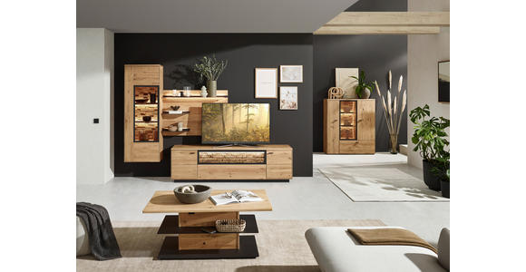 WOHNWAND  in Wildeiche  293,8/207,1/37,1 cm  - Wildeiche/Graphitfarben, Natur, Glas/Holz (293,8/207,1/37,1cm) - Valnatura