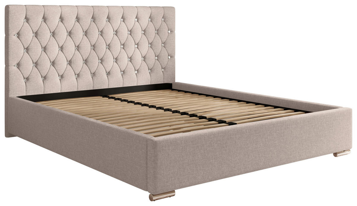 POLSTERBETT 200/200 cm,  in Hellgrau, gepolstertes Kopfteil, Lattenrost, Bettkasten,  - Chromfarben/Hellgrau, MODERN, Holz/Kunststoff (200/200cm) - Chameo