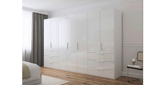 DREHTÜRENSCHRANK 350/235/61 cm,  in Weiß, 7-türig  - Weiß, Basics, Glas/Holzwerkstoff (350/235/61cm) - Novel