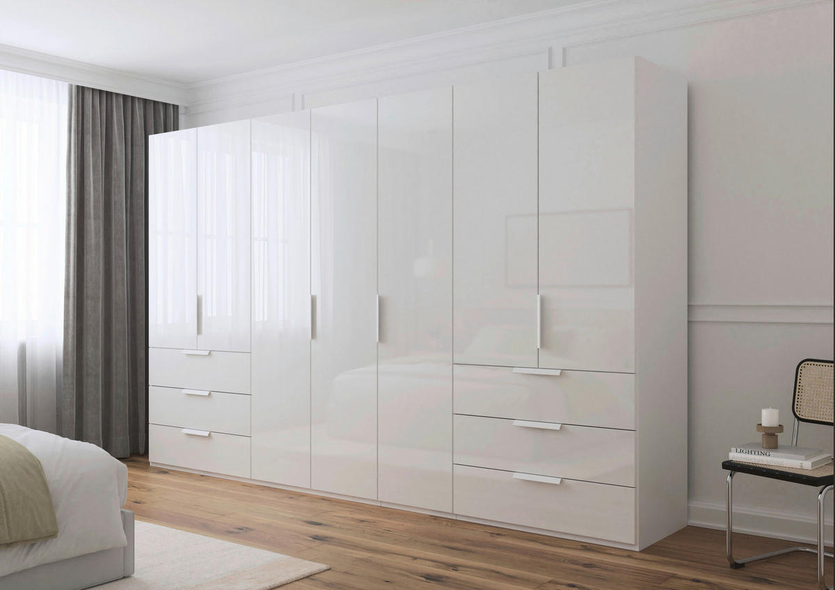 DREHTÜRENSCHRANK 350/223/61 cm,  in Weiß, 7-türig  - Weiß, Basics, Glas/Holzwerkstoff (350/223/61cm) - Novel