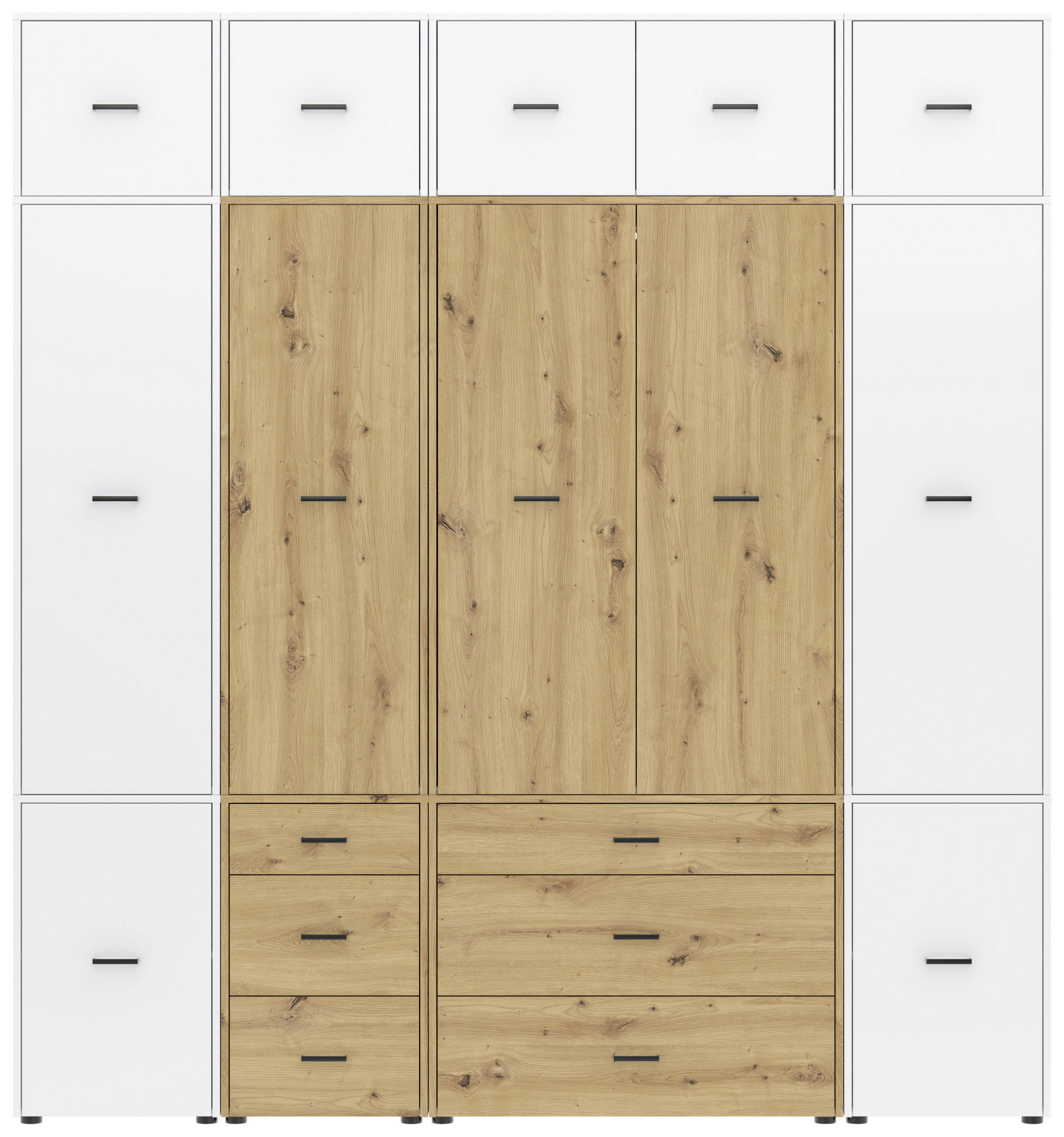Drehtürenschrank Mit Schubladen 225 Cm Kivo, Weiß/eiche