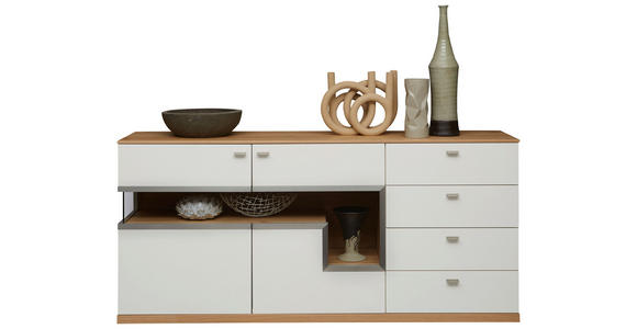 SIDEBOARD Weiß, Eichefarben Abdeckplatte, Einlegeböden  - Eichefarben/Alufarben, Design, Holzwerkstoff (180/84/43cm) - Dieter Knoll