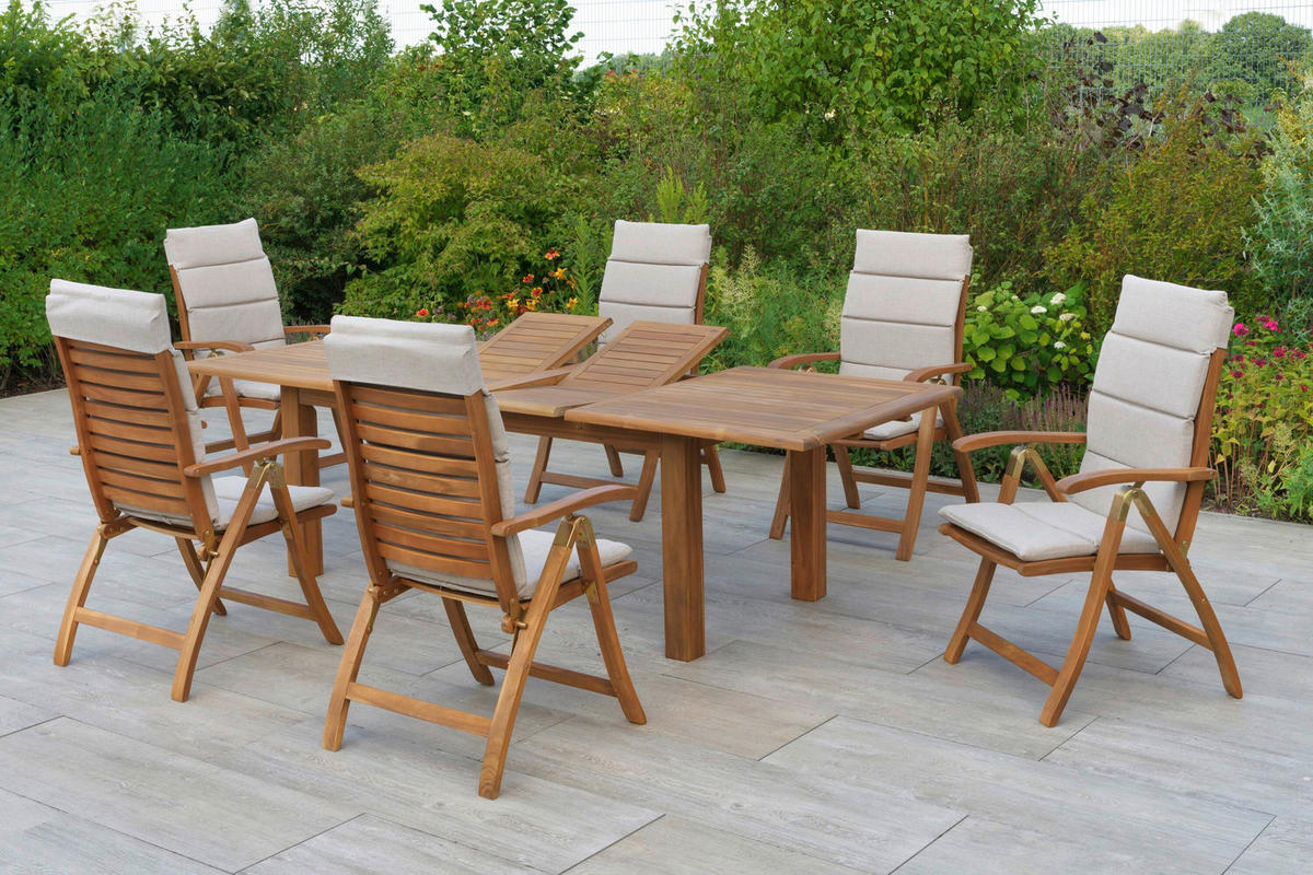 GARTENTISCHGRUPPE  - Beige/Akaziefarben, KONVENTIONELL, Holz/Textil - Gardenson