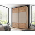 SCHWEBETÜRENSCHRANK 167/222/68 cm 2-türig Eiche Artisan, Elfenbein  - Elfenbein/Schwarz, Design, Holzwerkstoff/Metall (167/222/68cm) - Dieter Knoll
