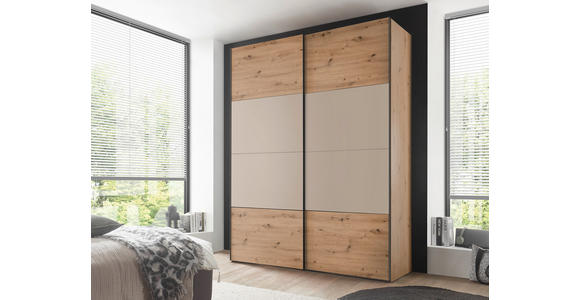 SCHWEBETÜRENSCHRANK 167/222/68 cm 2-türig Eiche Artisan, Elfenbein  - Elfenbein/Schwarz, Design, Holzwerkstoff/Metall (167/222/68cm) - Dieter Knoll