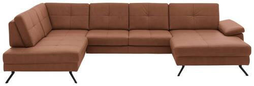 WOHNLANDSCHAFT in Lederlook, Mikrofaser Braun  - Schwarz/Braun, Design, Textil/Metall (220/345cm) - Beldomo System