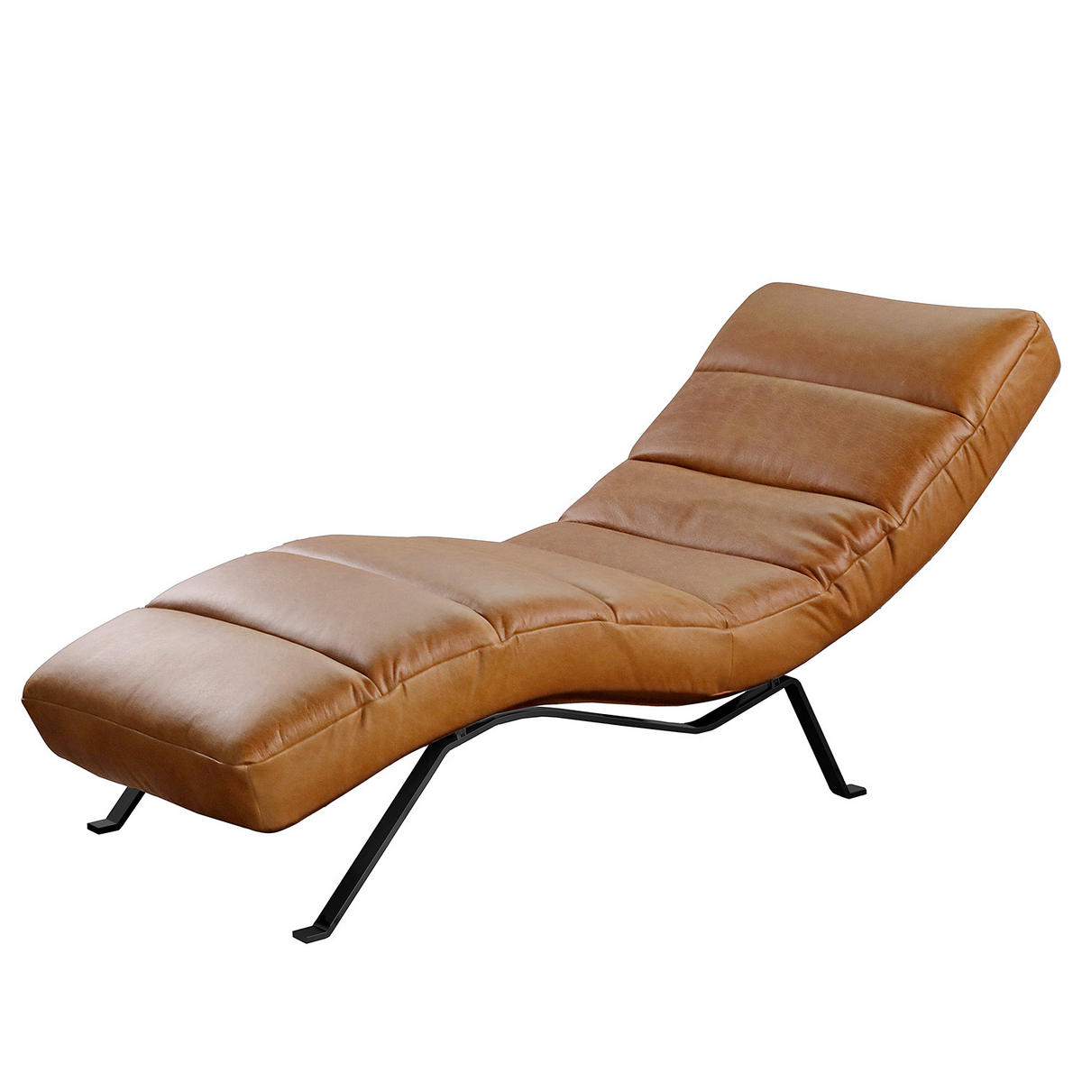 RELAXLIEGE in Echtleder Cognac  - Cognac/Schwarz, Design, Leder/Metall (65/65-95/171cm) - Livetastic