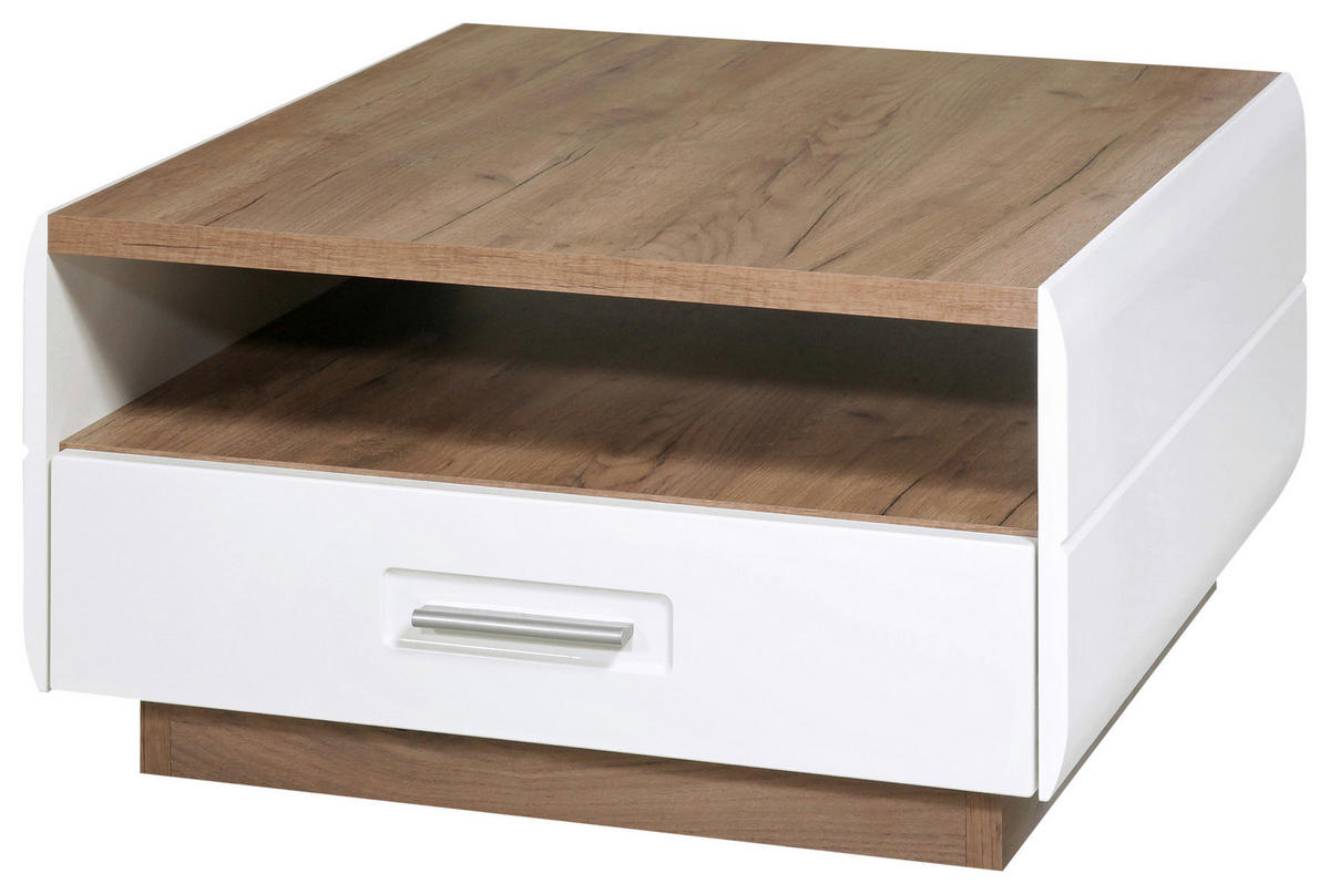 KLUBSKA MIZA, 75/39,5/75 cm barve hrasta, bela  - barve kroma/barve hrasta, Design, umetna masa/leseni material (75/39,5/75cm) - Xora