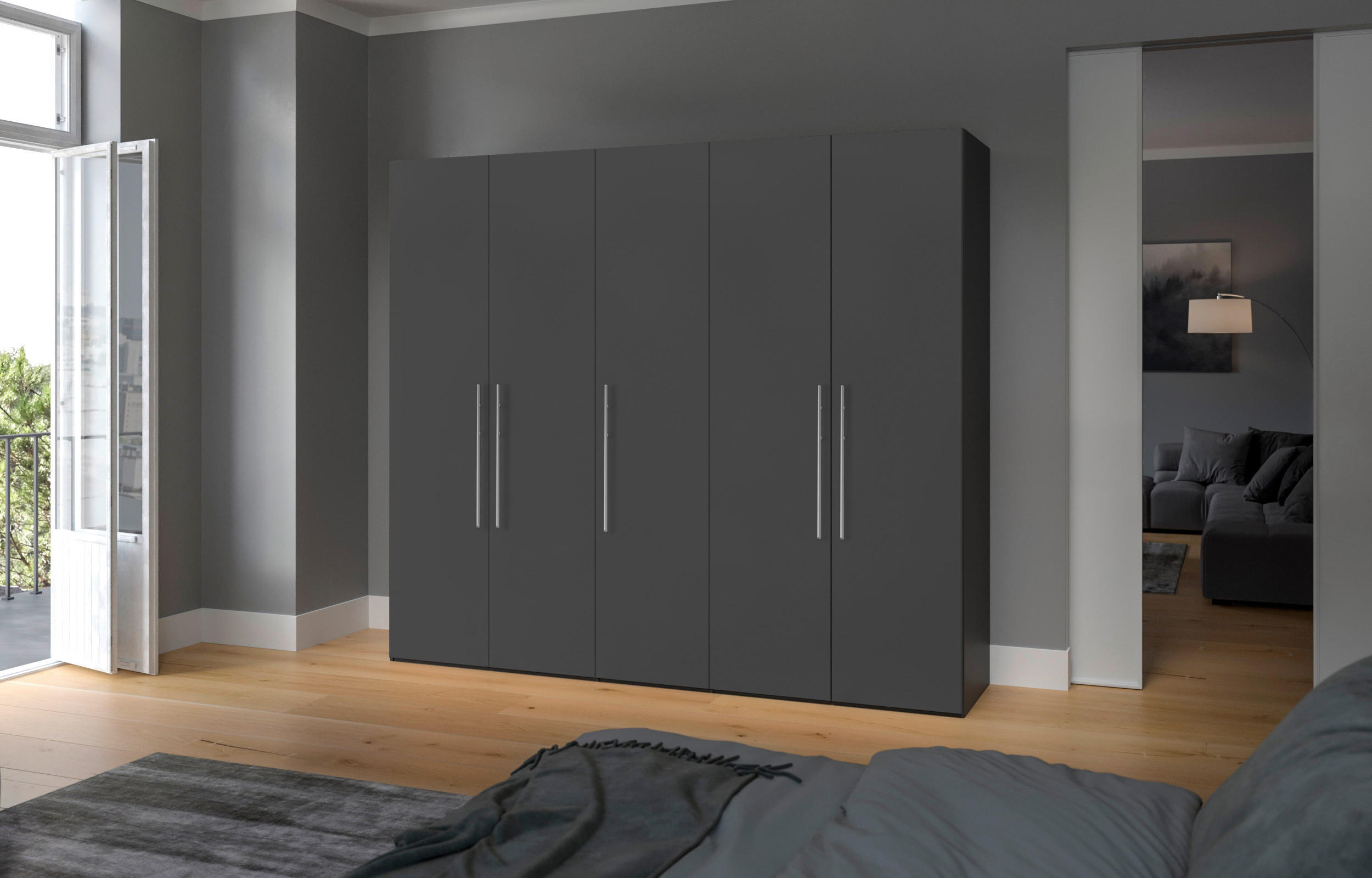 DREHTÜRENSCHRANK 253/215/59 cm 5-türig Anthrazit, Schwarz  - Edelstahlfarben/Anthrazit, Design, Holzwerkstoff (253/215/59cm) - Boxxx