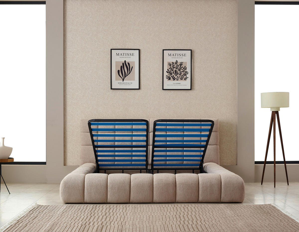POLSTERBETT Cloudy Lattenrost, gepolstertes Kopfteil, Bettkasten  in Naturfarben  - Blau/Schwarz, MODERN, Kunststoff/Textil (240/111/249cm) - Livetastic