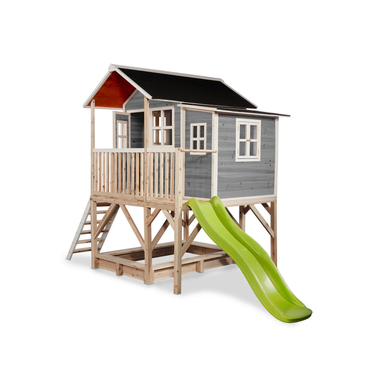 SPIELTURM  - Hellgrün/Grau, KONVENTIONELL, Holz (382/190/253cm) - EXIT Toys