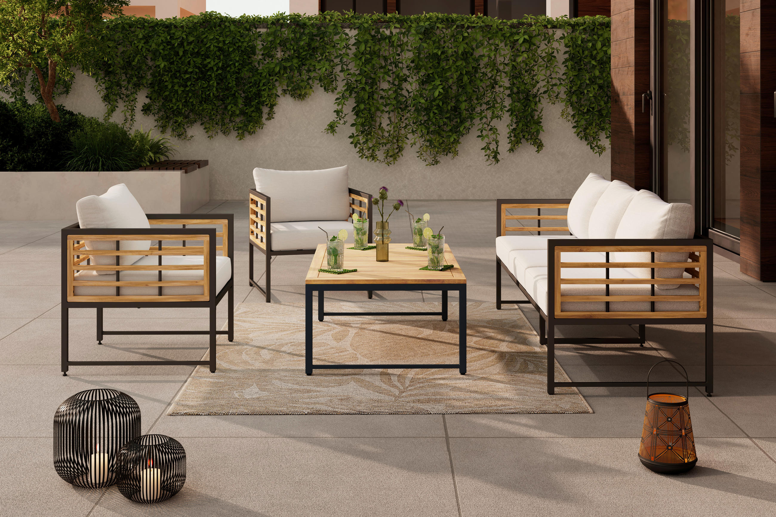 LOUNGESOFA  - Schwarz/Naturfarben, Modern, Holz/Textil (185/67,5/63,5cm) - Ambia Garden