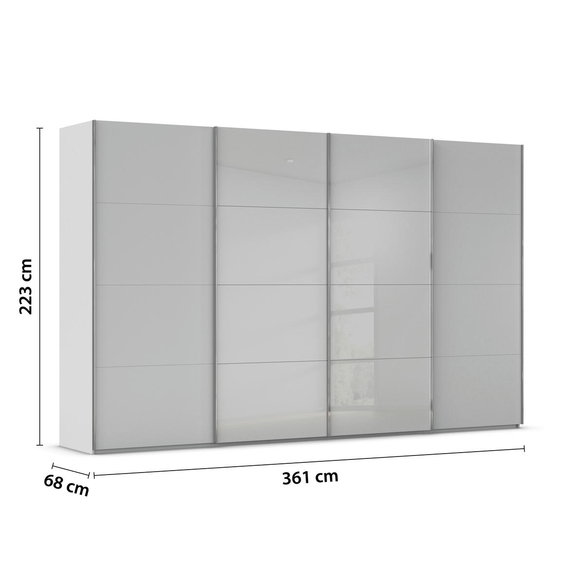 SCHWEBETÜRENSCHRANK 361/223/68 cm 4-türig  - Chromfarben, KONVENTIONELL, Glas/Holzwerkstoff (361/223/68cm) - Novel