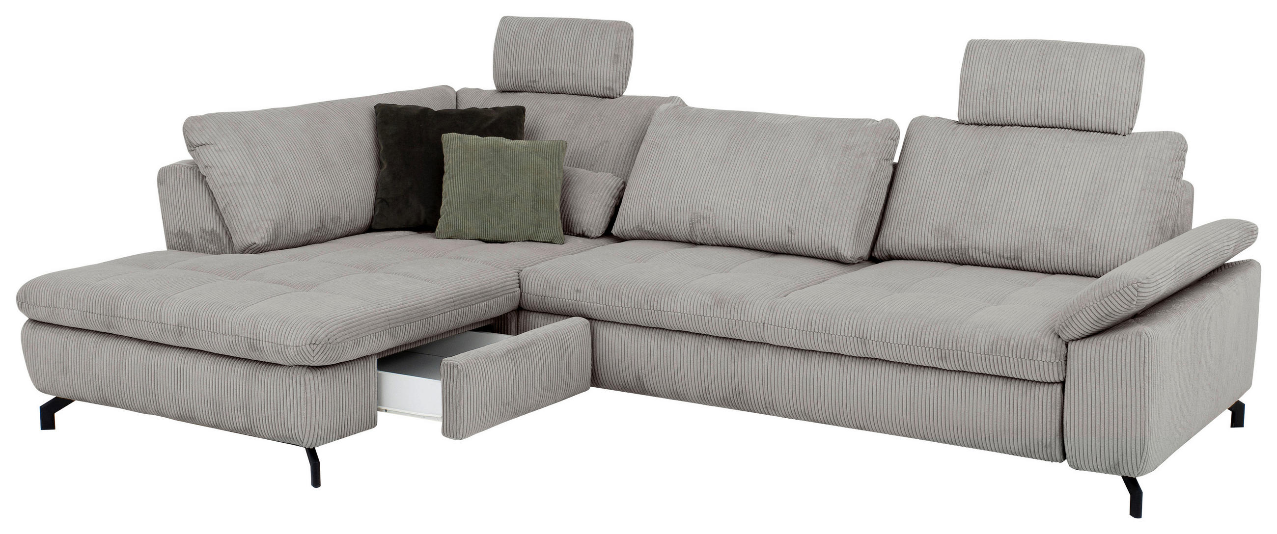 ECKSOFA in Cord, Velours Grau  - Schwarz/Grau, Design, Textil/Metall (197/291cm) - Beldomo Style