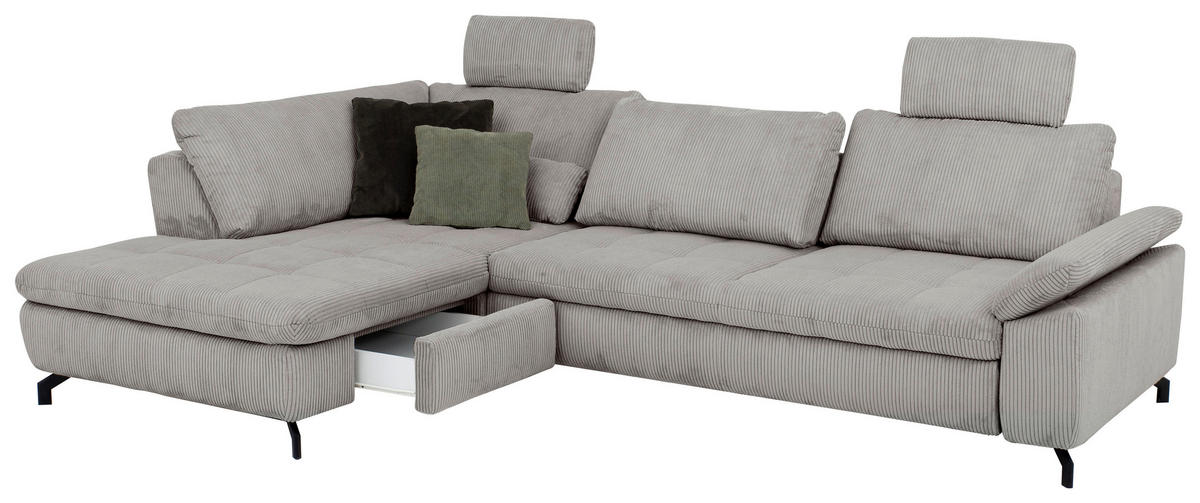 ECKSOFA in Cord, Velours Grau  - Schwarz/Grau, Design, Textil/Metall (197/291cm) - Beldomo Style