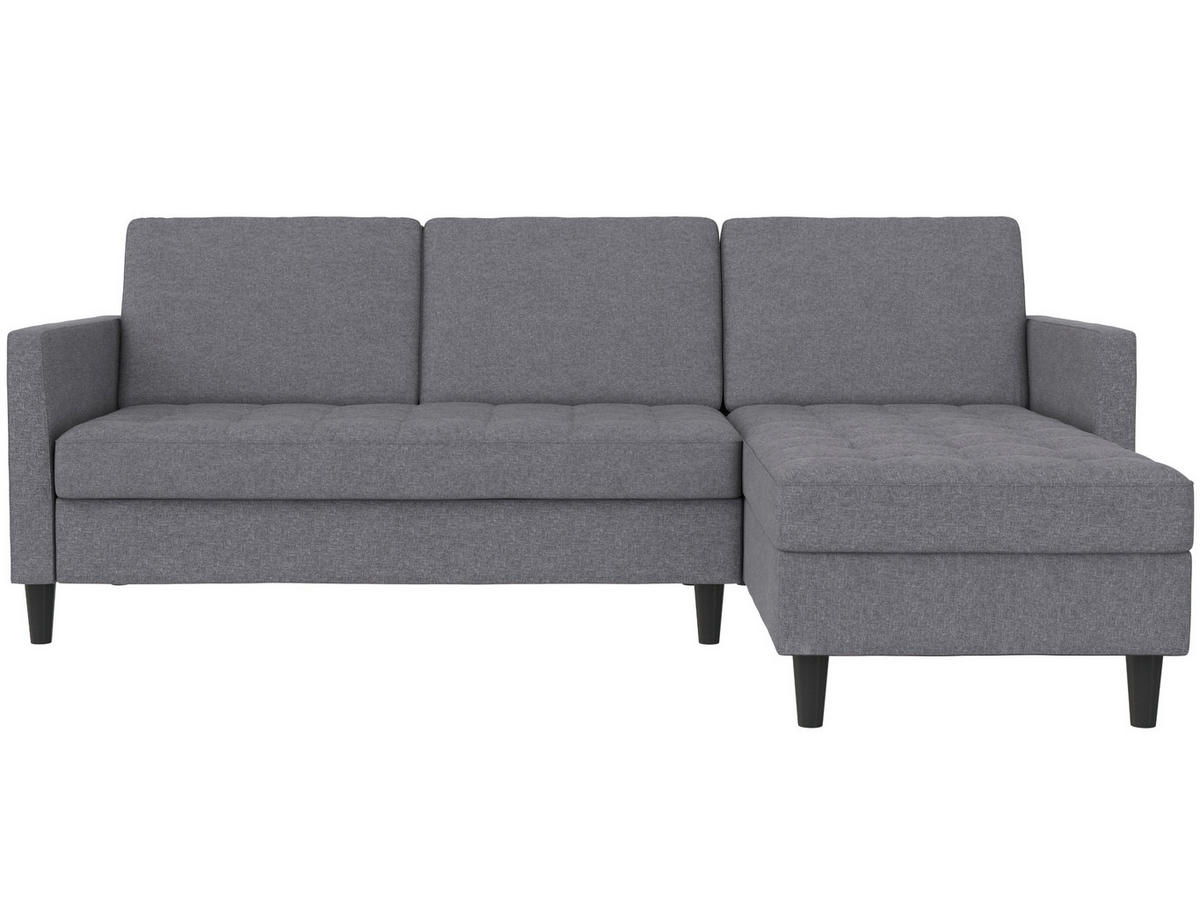 ECKSOFA PALERMO Grau Webstoff, Leinenoptik Schlaffunktion, Stauraum  - Schwarz/Grau, Basics, Kunststoff/Textil (213/154cm) - Livetastic