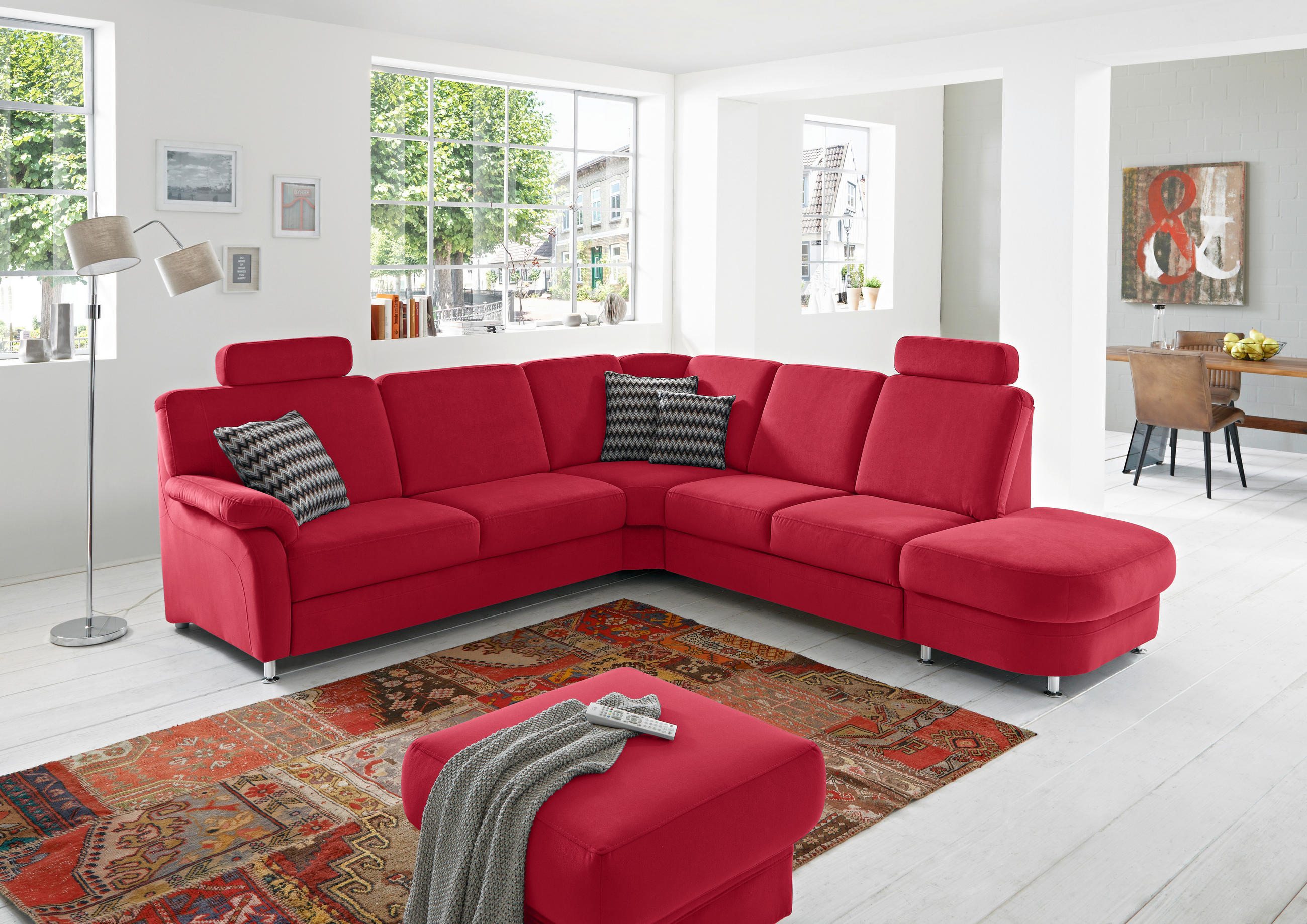 ECKSOFA in Flachgewebe Rot  - Rot/Alufarben, Konventionell, Textil/Metall (269/287cm) - Beldomo System