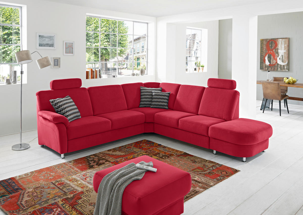 ECKSOFA in Flachgewebe Rot  - Rot/Alufarben, Konventionell, Textil/Metall (269/287cm) - Beldomo System