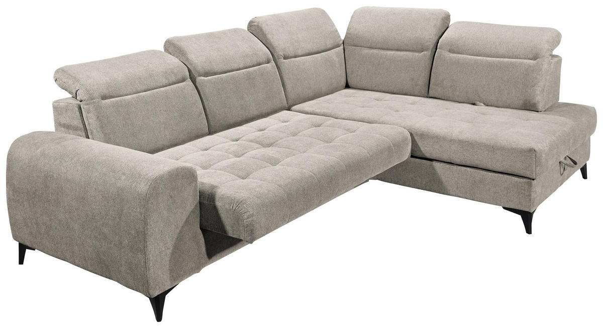 ECKSOFA in Webstoff Grau  - Schwarz/Grau, Konventionell, Kunststoff/Textil (282/200cm) - MID.YOU