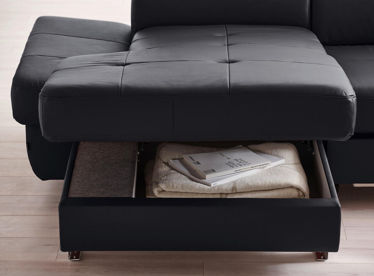 WOHNLANDSCHAFT in Kombination Echtleder/Lederlook Schwarz  - Chromfarben/Schwarz, Design, Leder/Textil (212/334/157cm) - Stylife