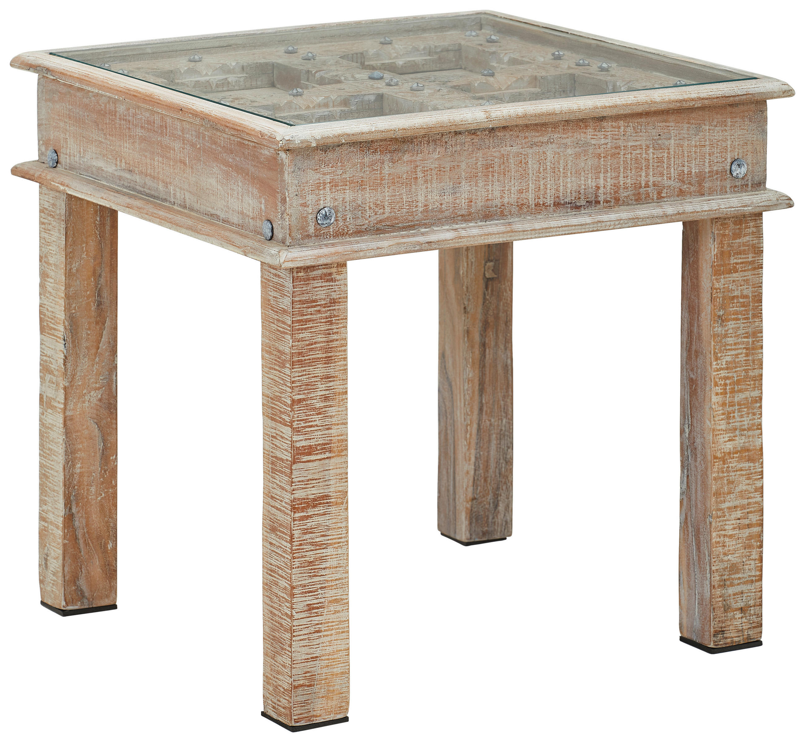 BEISTELLTISCH 60/60/60 cm Recyclingholz vollmassiv Naturfarben, Weiß quadratisch  - Naturfarben/Weiß, Trend, Glas/Holz (60/60/60cm) - Landscape