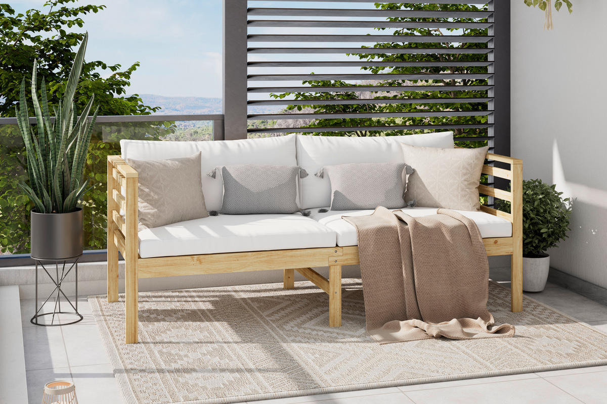 BANCĂ DE GRĂDINĂ - alb/culoare lemn acacia, Modern, lemn/textil (180/70/74cm) - James Wood